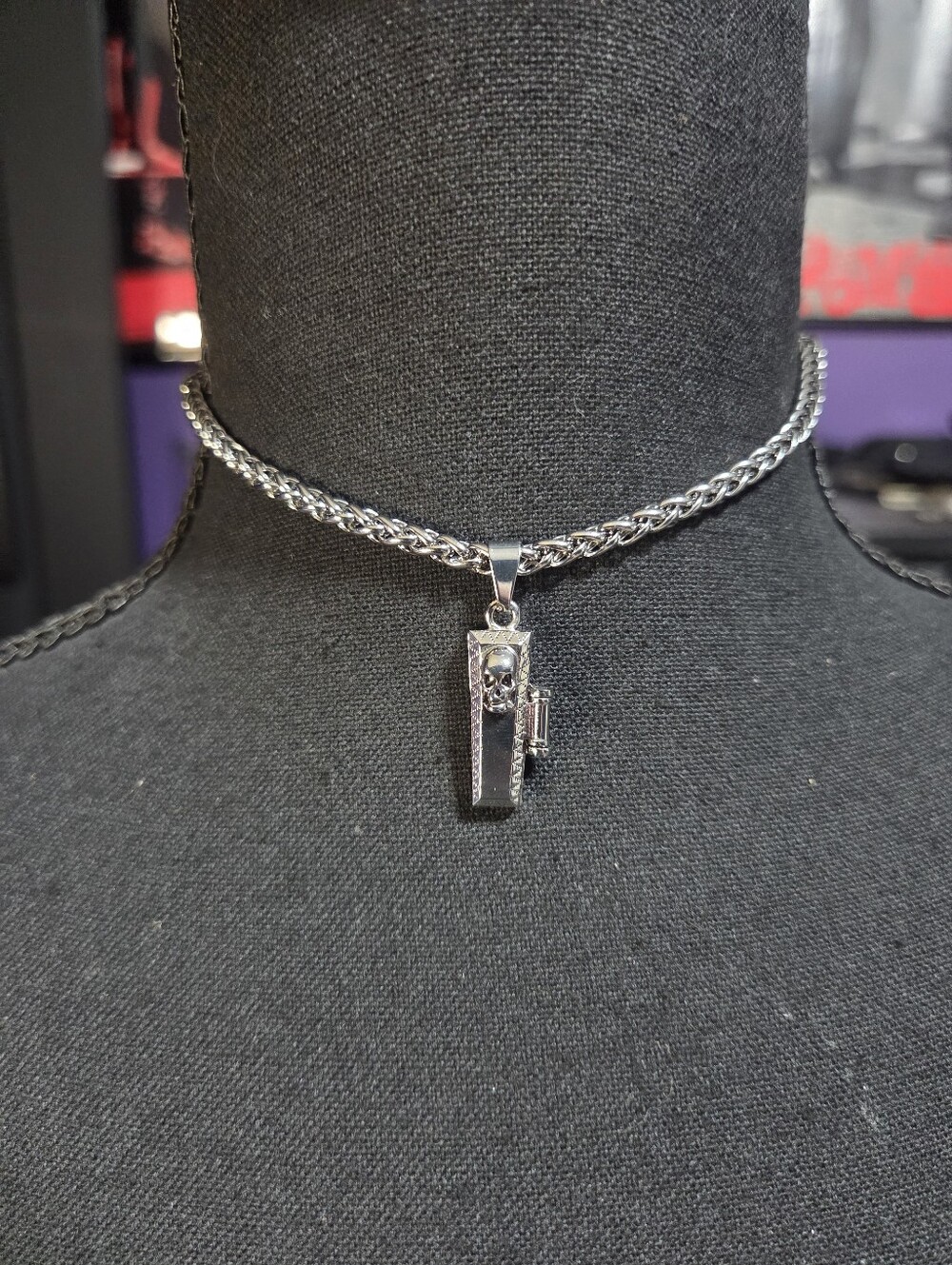 Dalmata Stainless Steel Skeleton Coffin Choker Necklace Goth Emo Punk Silver
